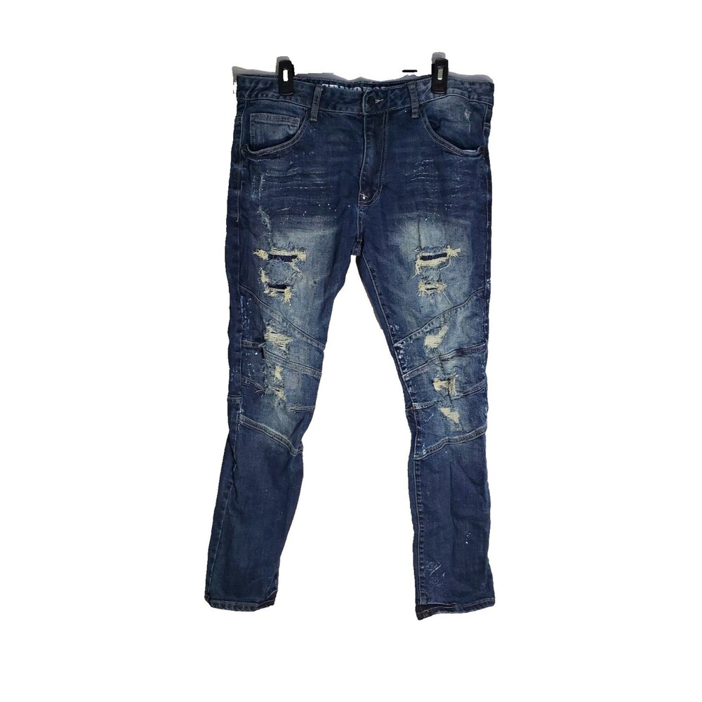 Men's Grindhouse Distressed Denim Blue Jeans Splatter 38